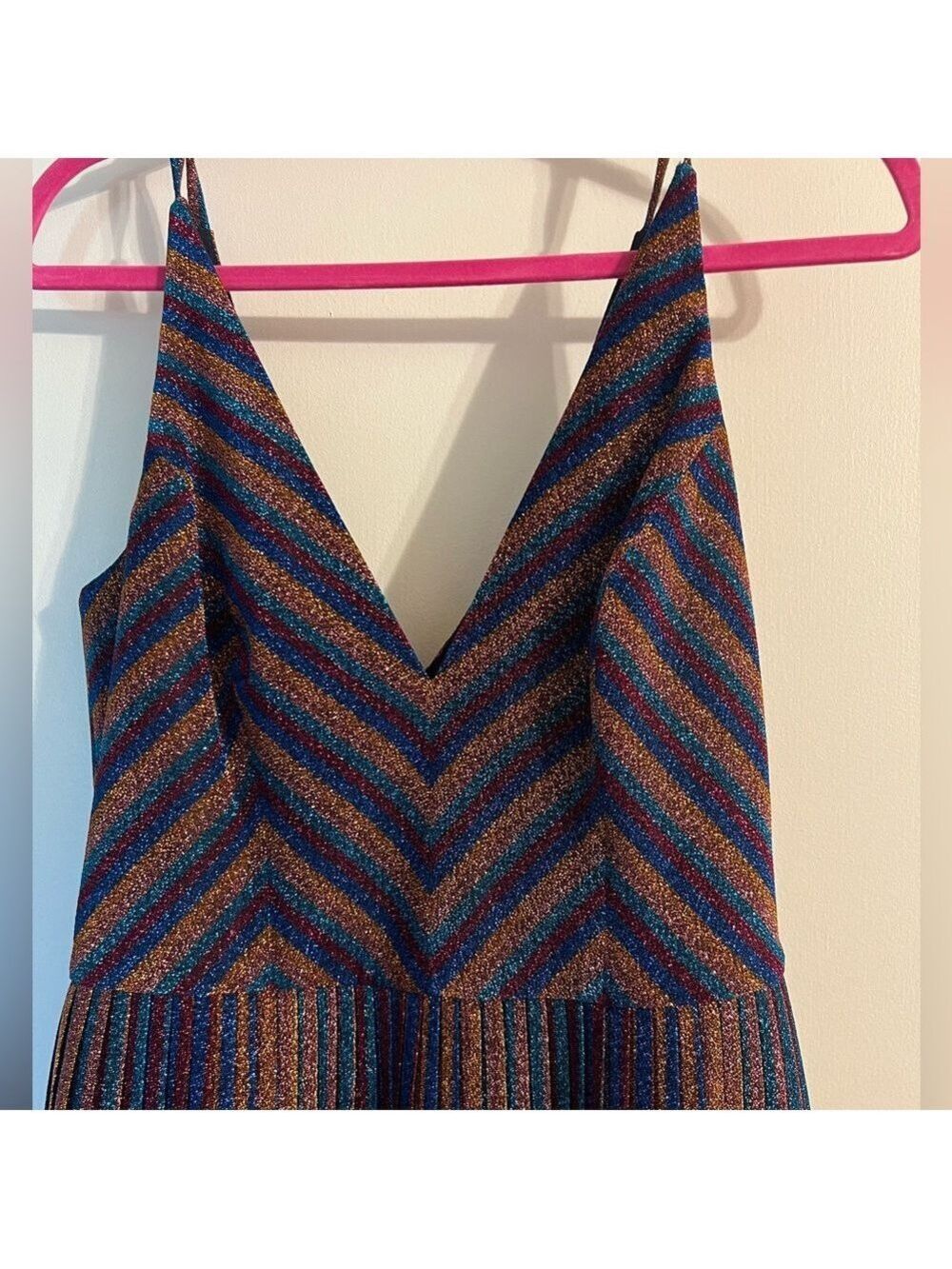 Dress the Population Haley Metallic Cobalt Pleated Chevron Dress Medium - Picture 8 of 12